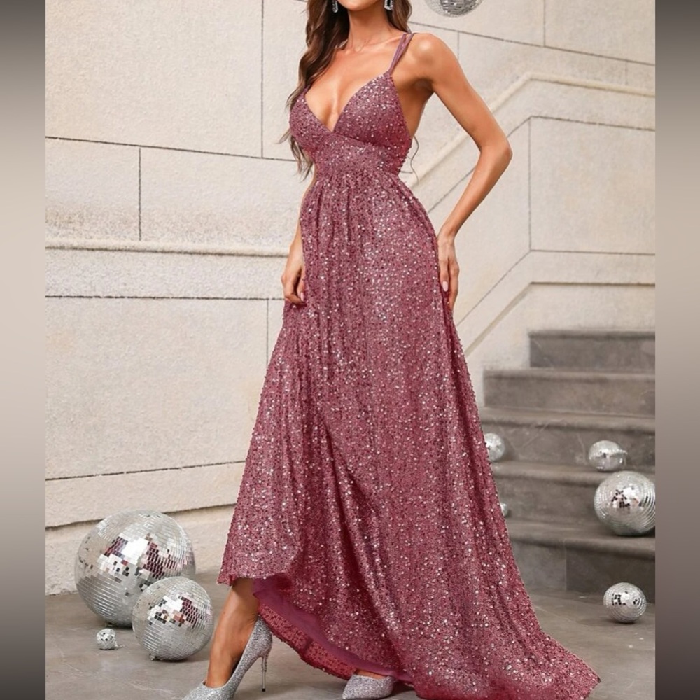 Luxe party formal bridesmaids evening wedding sequins gown dress - Picture 6 of 16